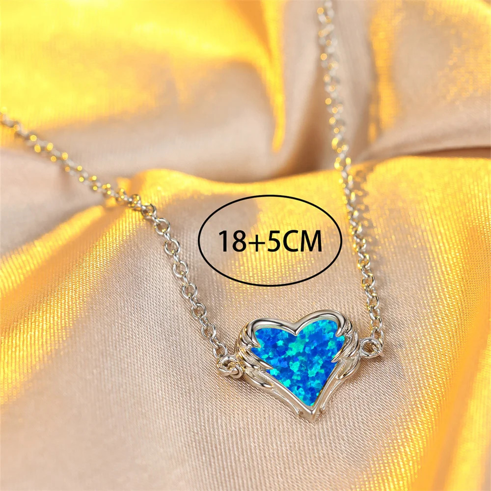 Romantic Love Heart Stone White Blue Fire Opal Chain Bracelets For Women Real 925 Sterling Silver Wedding Jewelry Valentine Gift 251024