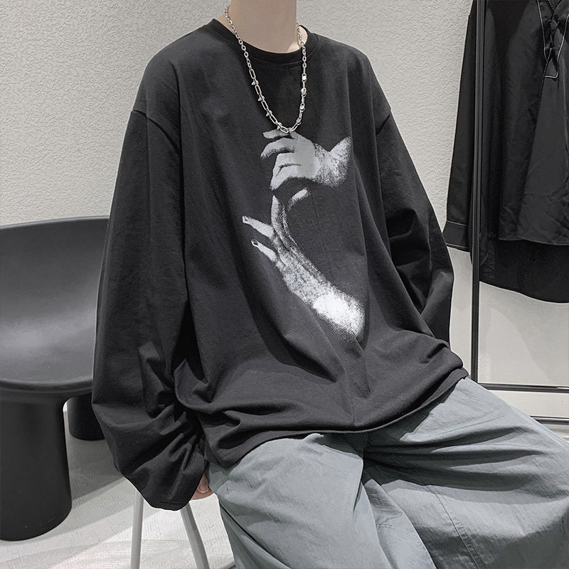 Spring and Autumn New Men's Designer Long Sleeve T-shirt Hong Kong Fashion Handsome Casual Loose Inner Hip Hop Bottom Shirt Autumn Top
