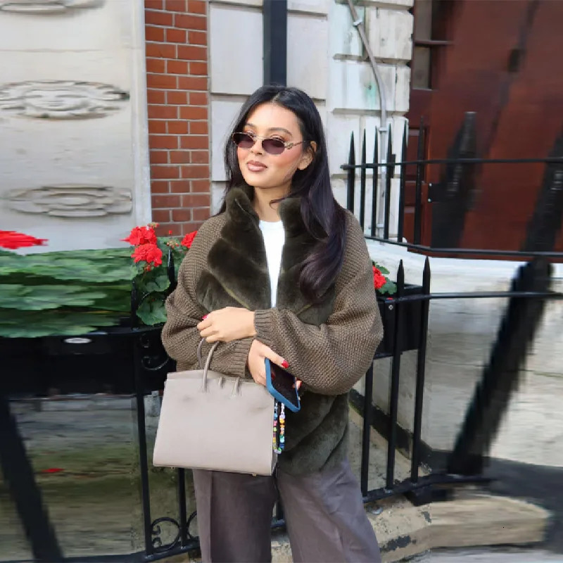 Vintage Faux Fur patchwork Jacket For Women Fashion n Sense Long Sleeves Casual Coat Autumn Winter Female Streetwear 251028