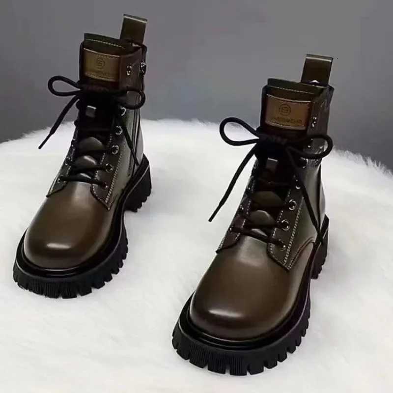 Soft Leather Motorcycle Boots Womens Autumn Winter New Style British Style Thick Bottom Low Heel Versatile Retro Short Boots Z251029