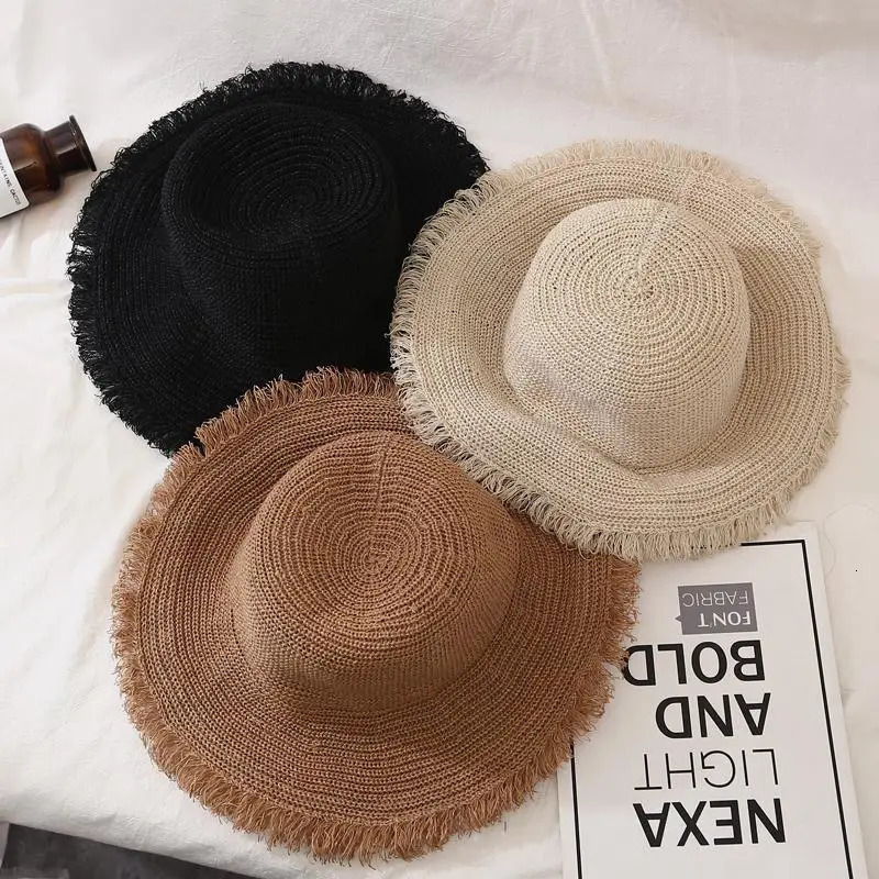 Fashion Women Panama Hats for Women Wide Large Brim Beach Sun Hats with Fashion Solid Visor Hat Straw Cap Female Bucket Hat 251029