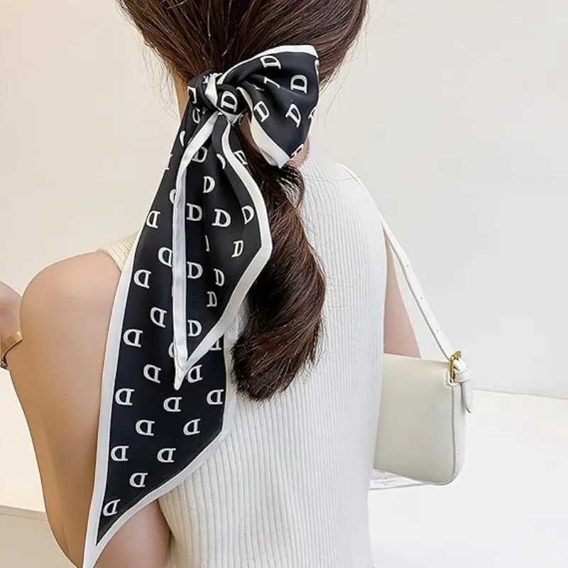 13x145cm letter printed streamer womens fashionable satin silky touch neck scarf clothes packaging decoration scarfW251029