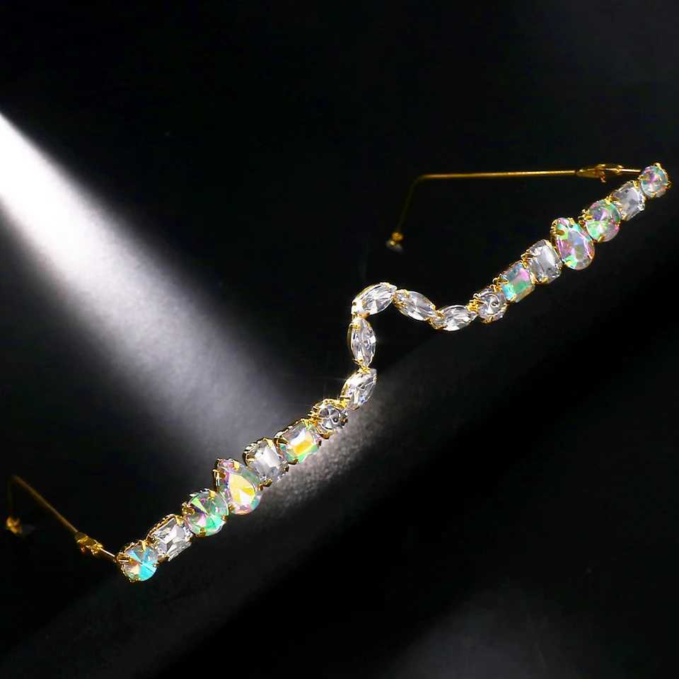 Rave Geometric Rhinestone Eyeglasses Frames Face Decoration for Women 2023 Luxury Designer Crystal Face Jewelry Frames No LensesW251029