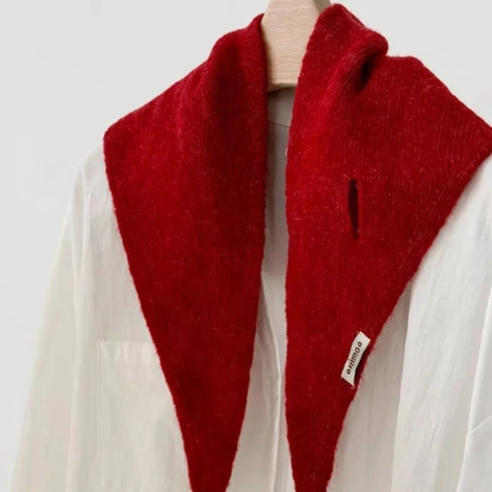Windproof Neck Warmer Wool Knitted Scarf Collar Coldproof Triangular Neckerchief Solid Warm Collar Women Scarves Winter 251029