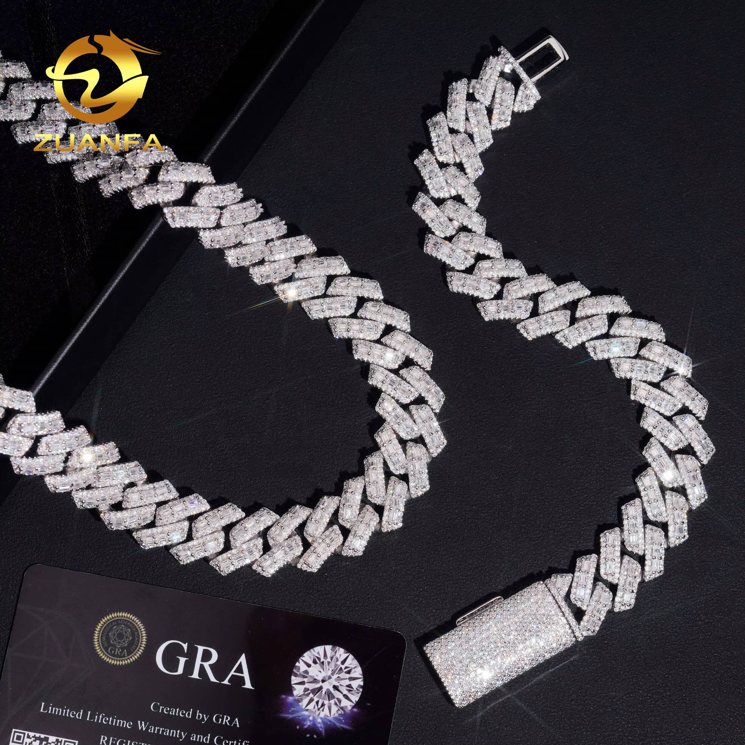 VVS Moissanite Diamond Fine Jewelry Pass Diamond Tester Miossanite Hip Hop Iced Out Necklace 16mm Miami Cuban Link Chain