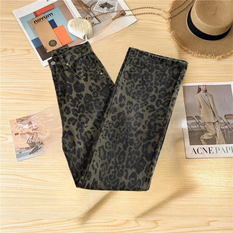 Casual Loose Womens Jeans Retro American Style Leopard Print n Straight Leg Pants Workwear Fashion Winter Womens pants 251029