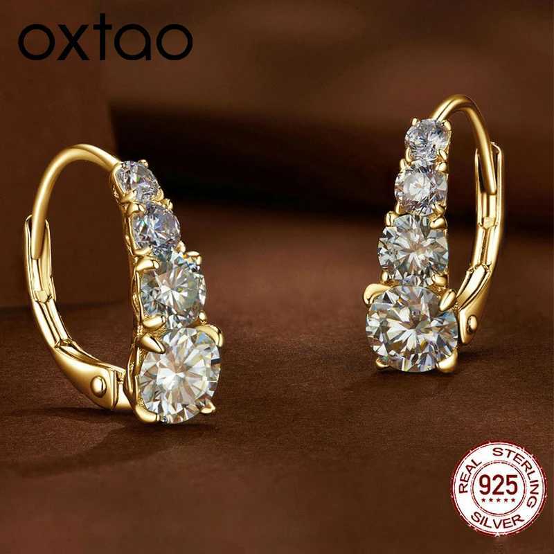 OXTAO D Color 4 stone Moissanite Hoop Clip Earrings Female Unique Gradient Size 925 Sterling Silver Luxury Wedding Jewelry GiftW251029