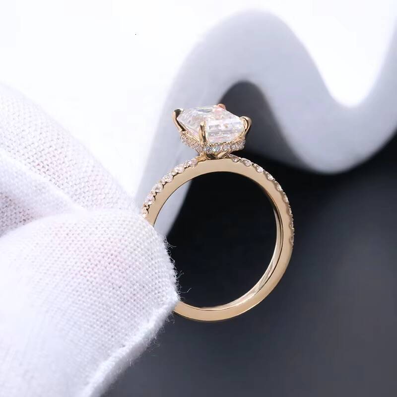 14K Solid Gold Jewelry 18K Gold Moissanite Ring Wedding Ring 2carat 6x8mm Emerald Cut Moissanite Engagement Ring for Women