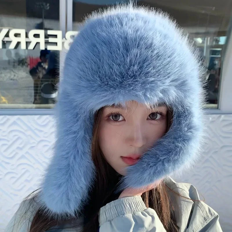 Winter Thickened Warm Plush Womens Bomber Caps Korean Version Big Head Show Face Small Fashion Versatile Russian Hat for Men 251029