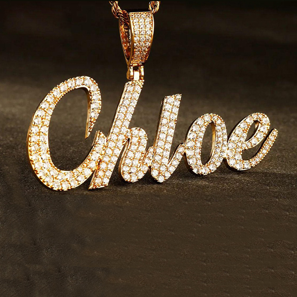 Hip Hop Custom Charm A-Z Letters Name Pendant Necklace 5A Cubic Zircon 18k Real Gold Plated Jewelry Women Men Gift