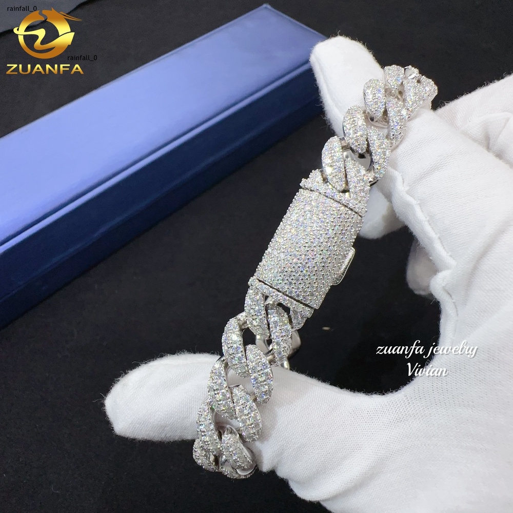 Fashion Fine Jewelry Sterling Silver 925 Vvs Moissanite Lab Diamond Hip Hop Iced Out Jewelry 12mm Cuban Link Chain Bracelet Men