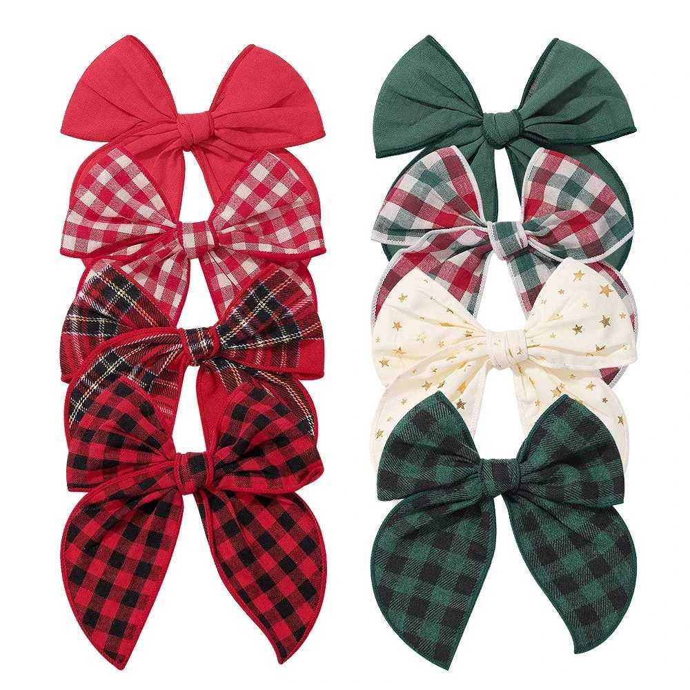 1Pc 57 Inch Cheer Bowknot Hairpin Classic Plaid Christmas color Fabric Hair Clips Handmade for Kids Baby Girls Hair AccessoriesW251028
