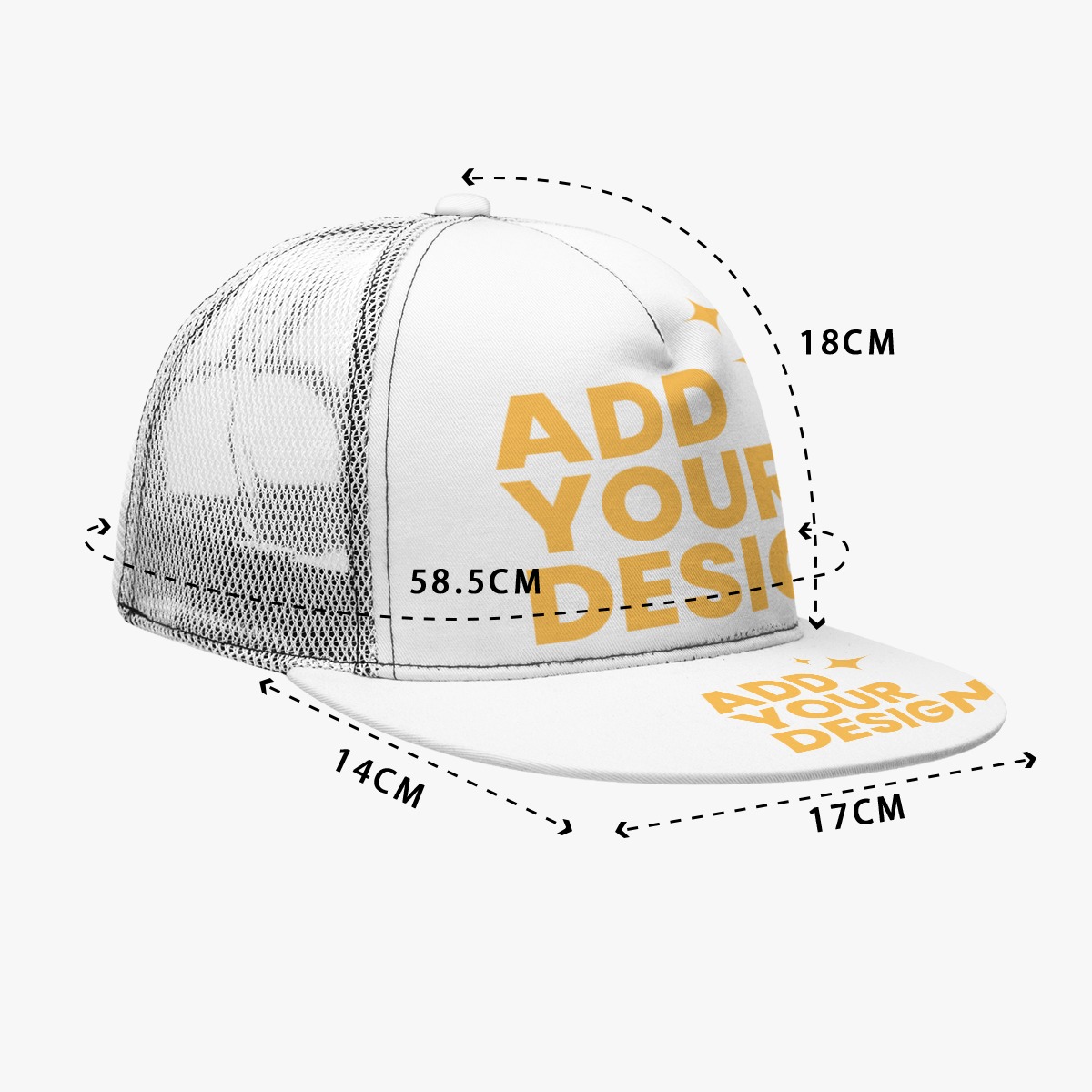 All-Over Print Flat Brim Mesh Cap with Black Buckle | Adjustable Unisex Baseball Hat | 100% Polyester Lightweight Design | Includes Box
