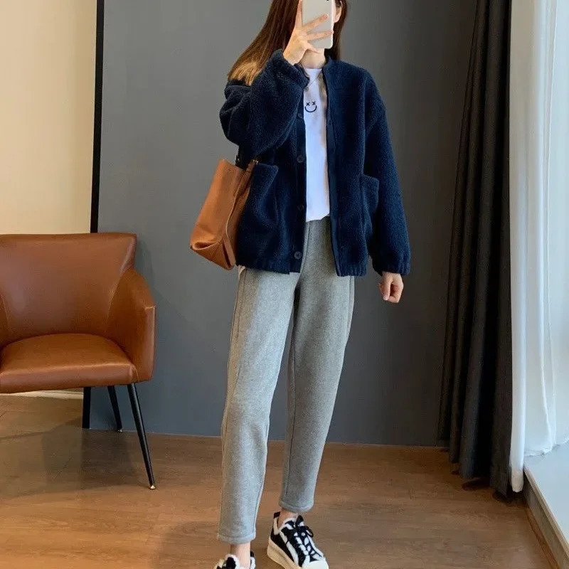 Lamb Velvet Baseball Jacket Womens Thickened Loose Outerwear Korean Style Autumn Winter Arrival Fashionable Coat 251029