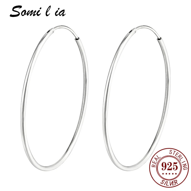 SOMILIA Platinum Big Hoop Earrings for Women 925 Sterling Silver Jewelry Female Fashion 1090mm For Gift 251013