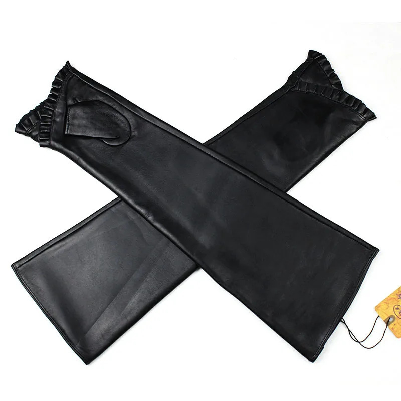 Long Sheepskin Fingerless Leather Gloves Womens Fashion Thick Velvet Lining Autumn and Winter Warm Half Finger Sleeves 251013