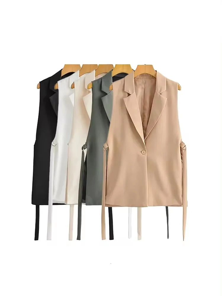 Women Fashion With Taps Side Vents Waistcoat Vintage Sleeveless Front Button Female Outerwear Chic Vest Tops 251029