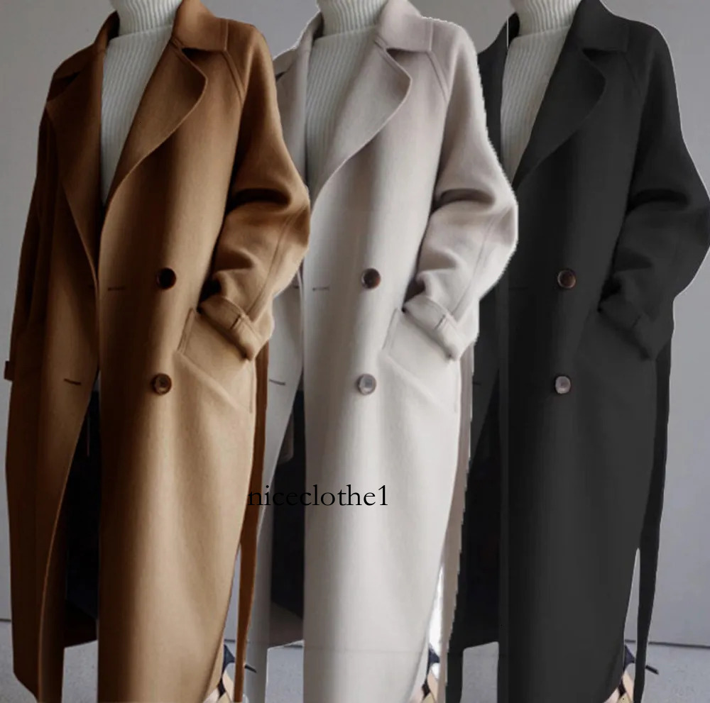 Women S Trench Coats Windbreaker Woman Winter Beige Black Elegant Wool Korean Fashion Solid Long Sleeve Vintage Minimalist Woolen Overcoat B2b
