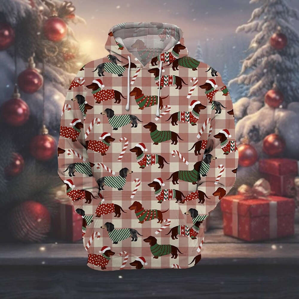Mens Womens Christmas Elf Father Christmas Print Hoodie Casual Long Slve Sweatshirt with Pockets Winter