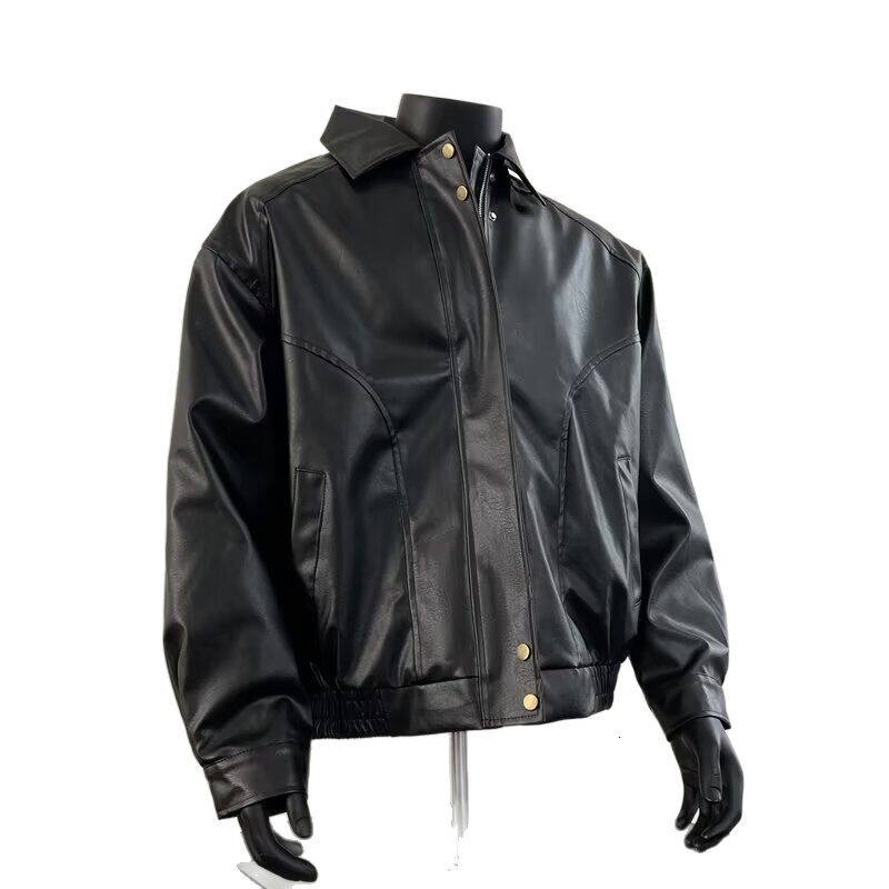 New Versatile PU Leather Jacket American Style Trendy Brand Designer Jacket Leather Coat For Men Spring And Autumn High-end Trendy Turn-down Collar Ja