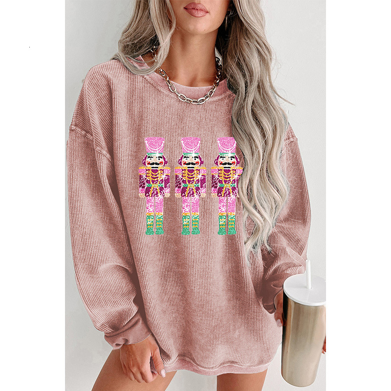 Autumn new pullover round neck long sleeved women's top, European and American fashion trend designer sequin patch loose women's sportswear