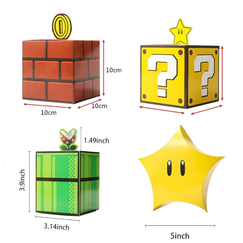 140PCS Game Themed Candy Boxes Birthday Party Gift Bags Hospitality Brick Pipe Pentagram Home Decorations 251013