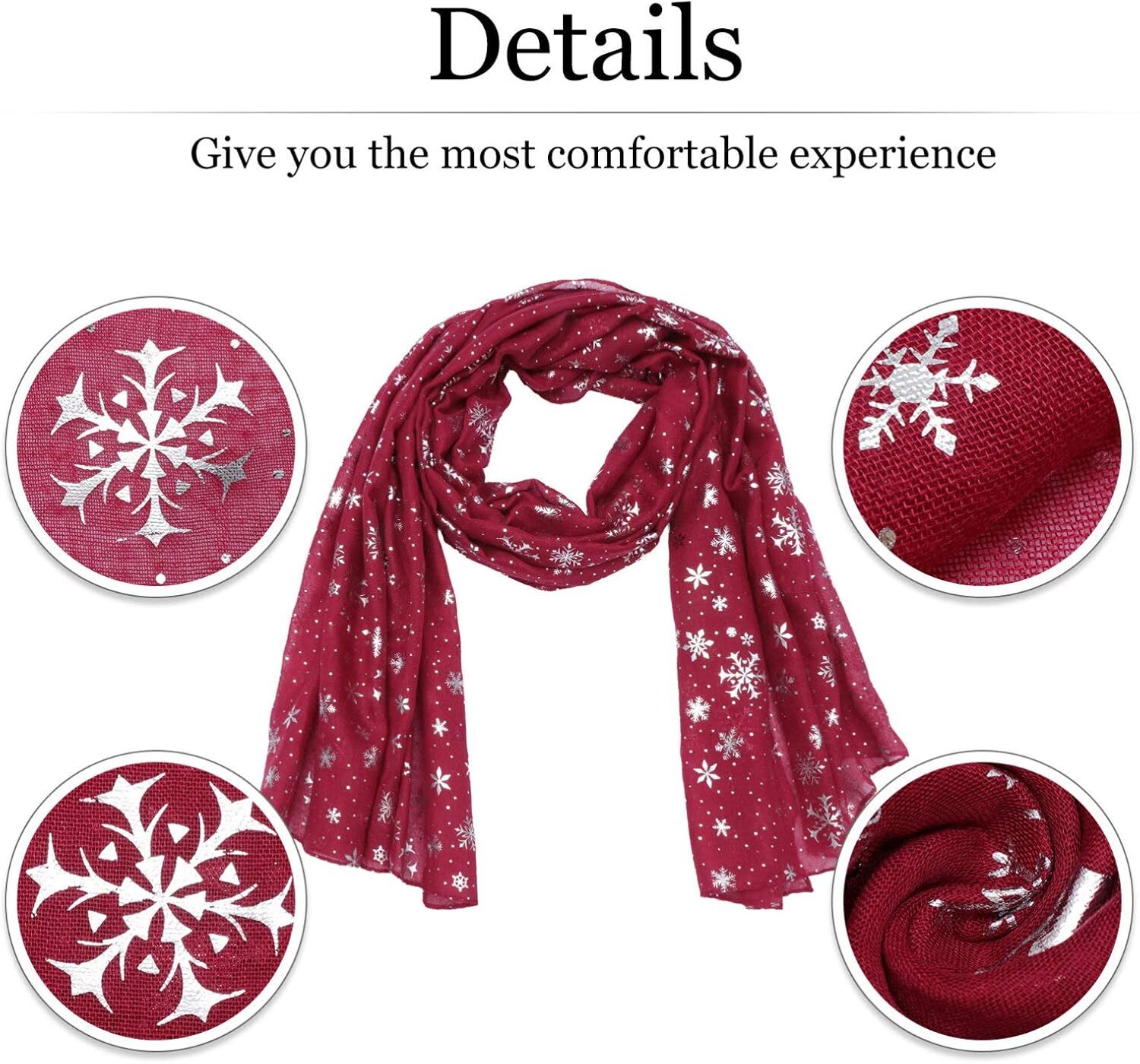 Custom Snowflake Sheer Lightweight Winter Xmas Collection Scarf Holiday Decorative Scarves for Women Ladies Black