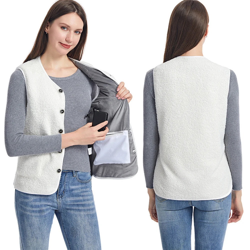 16 Areas Heated Vest Women Electric Heated Jackets Teddy Velvet Vneck USB Electric Temperature Control Winter Thermal Warm Vest 251029