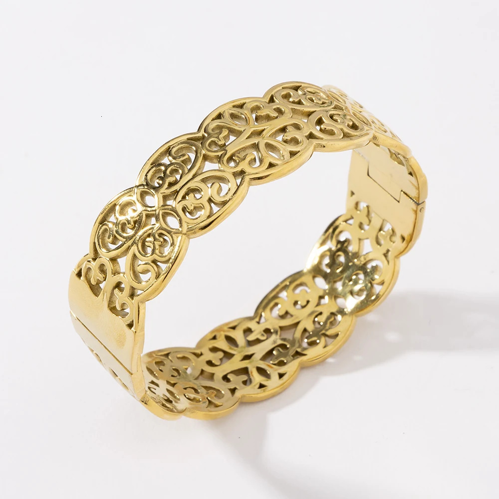 LUIZADA Vintage Gold Plated Bracelet for Women Stainless Steel Bangle for African Wedding Exquisite Bride Engagement 251028