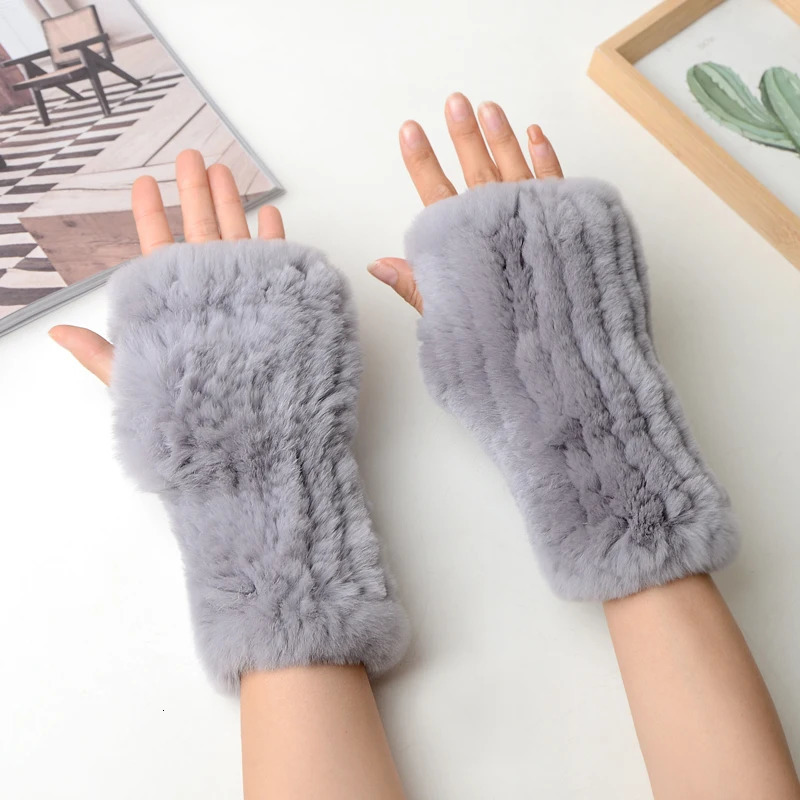 Winter Warm Real Fur Fingerless Gloves Women Knit Fur Mitten Girls 100 Real Genuine Knitted Rex Rabbit Fur Mittens 251029