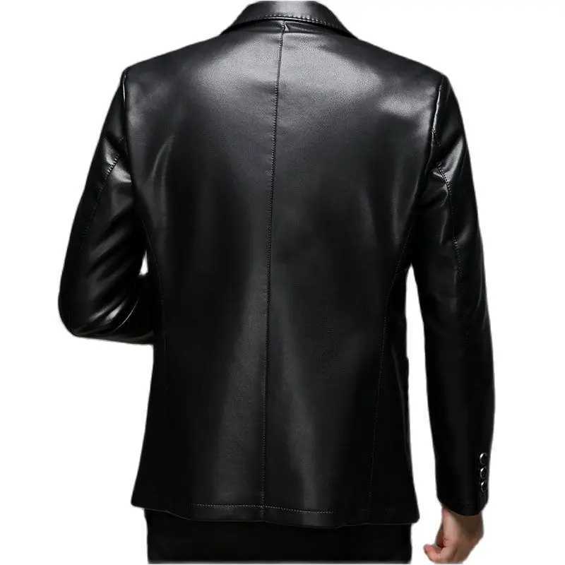 2025 New Spring Autumn Fashion Mens Business Slim Fit Faux Leather Suit Blazers Male Formal Soft Wedding Black PU Jackets CoatsT251029