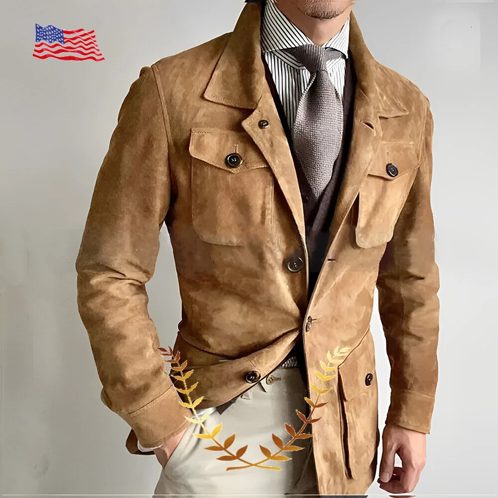Suede Mens Blazer Casual Jacket Retro n Warm for Autumn and Winter Formal Business Suit Male 251028