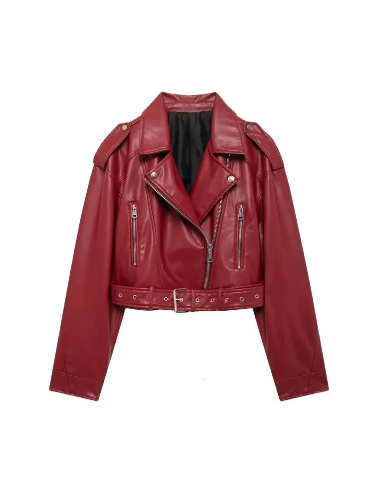 Faux Leather Moto Biker Jacket for Women Long Sleeve Coat Front Zipper Female Outerwear Chic Tops Fashion 251029
