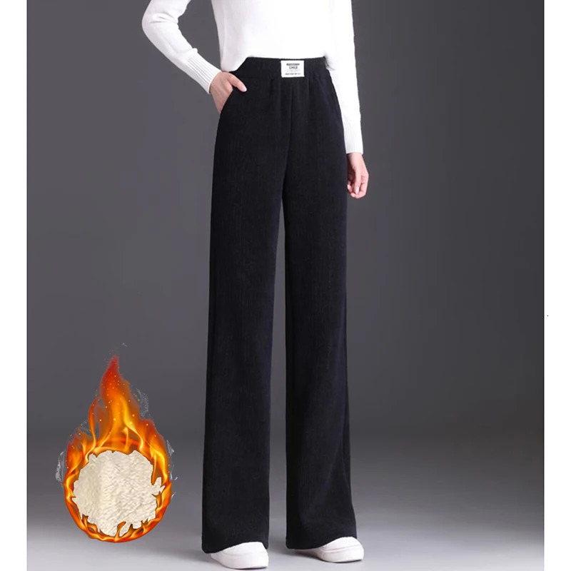 Winter Female Straight Leg Plush Thermal Pants Lady High Waist Fleece Trousers Women Fashion Snow Warm Loose Daily Pants 251029