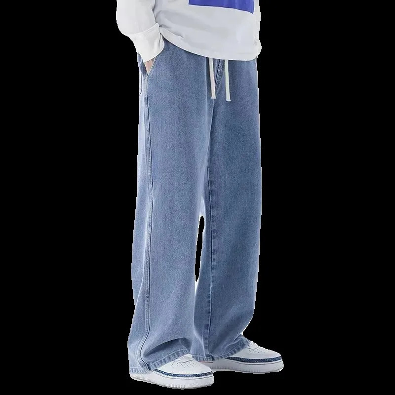 Casual Outdoor Mens Jeans Elastic Waist Loose Fit Long Pants Spring Autumn Workwear Comfortable Straight Leg Blue Denim 251029