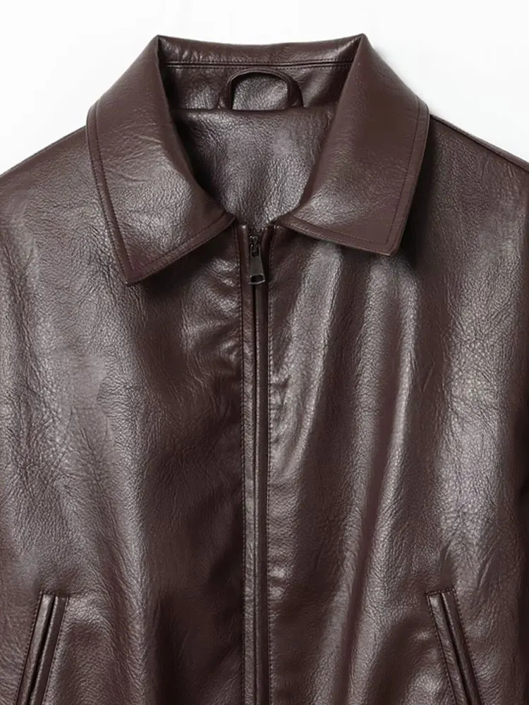 Womens Faux Leather Bomber Jacket Long Sleeve Chic Outerwear Elastic Hem Female Fashion Top 251029