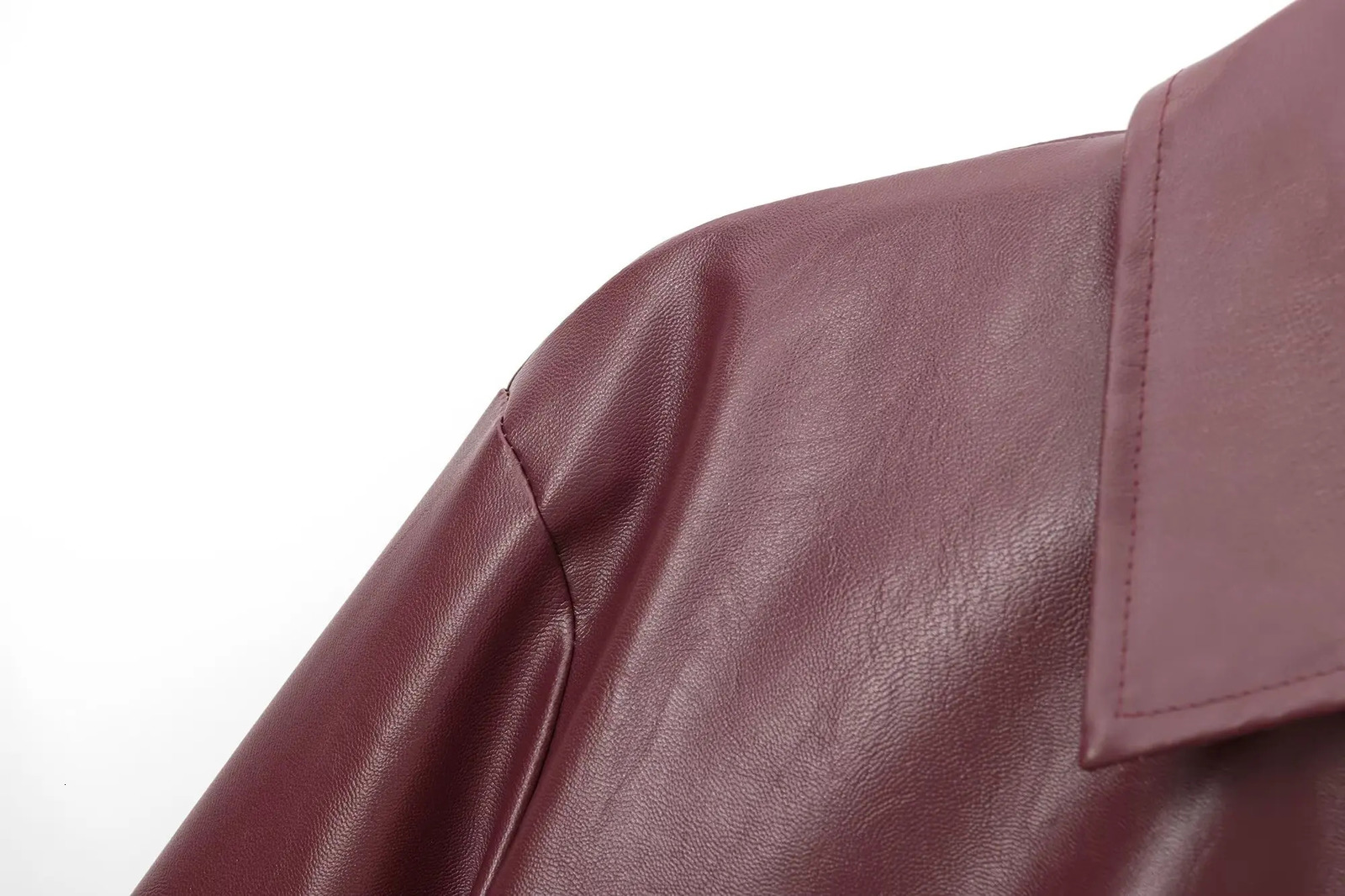 Wine Red Faux Leather Jakcet Fashion Outerwear Thicken Zipper Lapel Pu Coats Autumn Winter Streetwear Ladies Tops Women 251029
