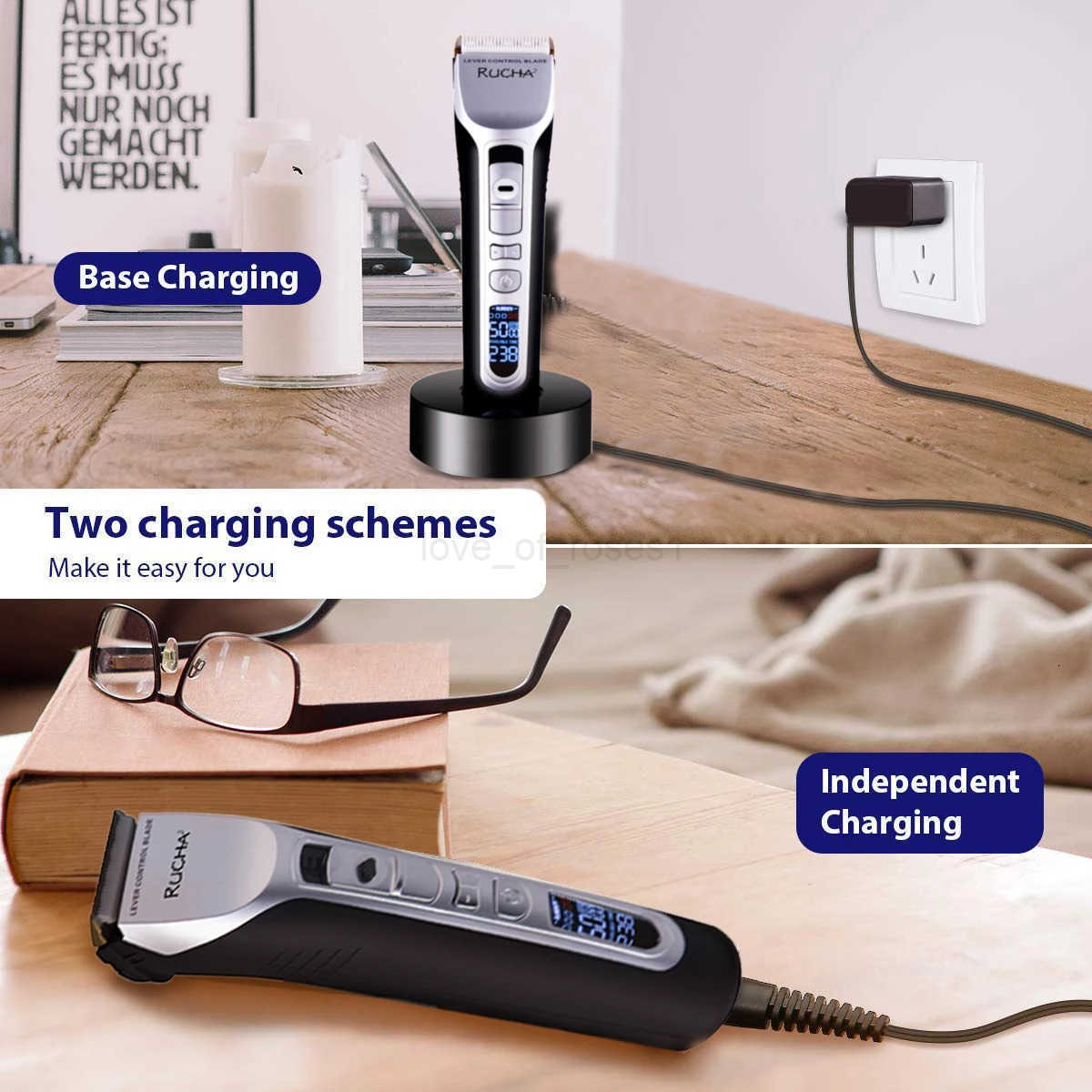 Hair Clipper USB Rechargeable Hair Trimmer Titanium Ceramic Blade LCD Professional Strong Power Salon Hair Cutting Machine Z251029