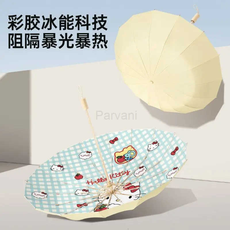 Sanrio New Miniso 16K Plus Size Umbrella Hellokitty Kawaii Anime Uv Protection Rain Dual Purpose Folding Umbrella Girl Surprise Gift L251029