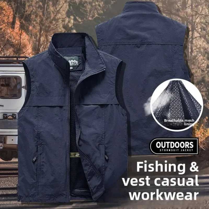 Lightweight Mens Vest Jacket Solid Color Vests Men Thin Hiking Fishing Vest Coat Shoulder Stand Collar Youth Sleeveless Jacket W251029