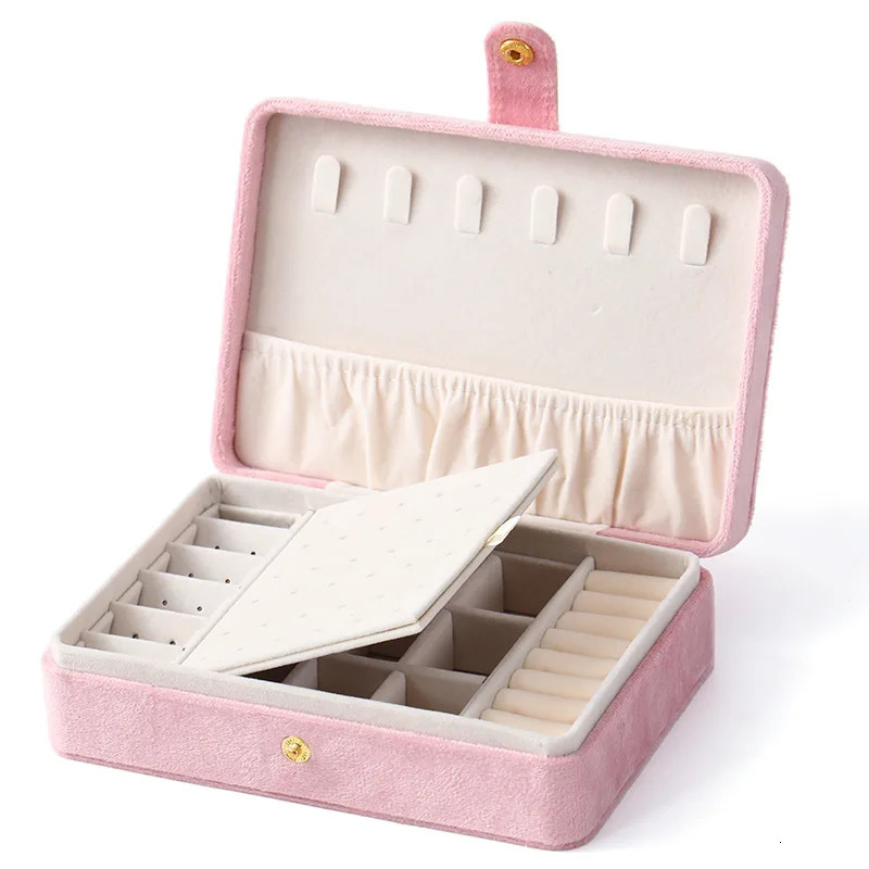 1pc Elegant Velvet Jewelry Organizer Box Portable Necklace Bracelet Earrings Rings Display Storage Boxes for Travel or Home Use 251013