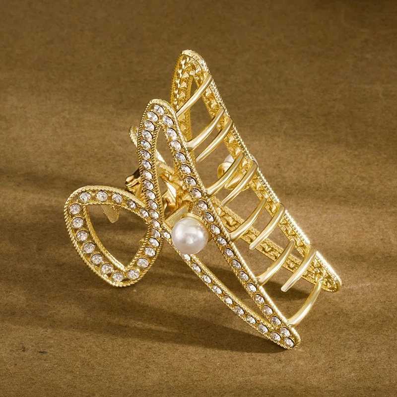 1pc Luxury Toned Hair Claw Rhinestones Pearl Accents Elegant Geometric Designs Perfect Special Events Glamorous Hair AccessoriesW251028