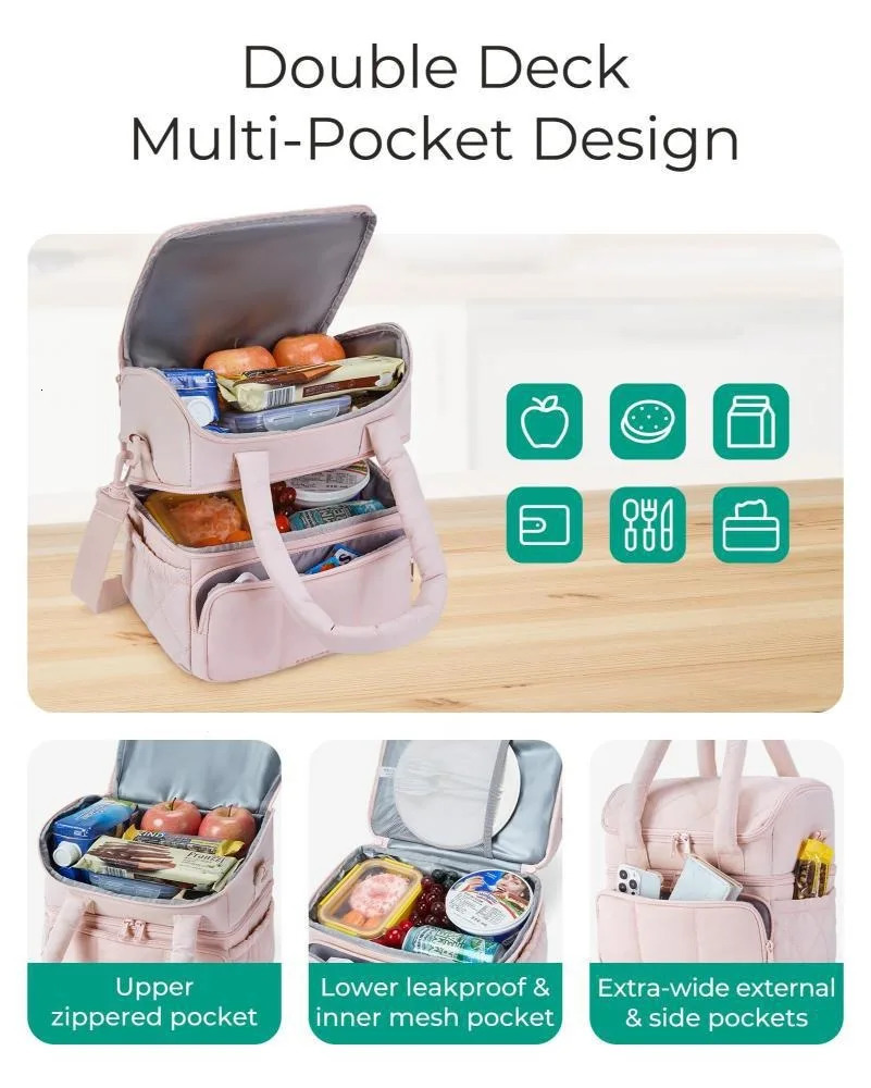 Multifunctional Double Layers Tote Cooler Lunch Bags for Women Large Capacity Travel Picnic Lunch Box With Shoulder Strap 251029