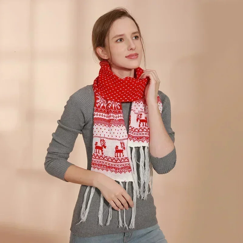 1pc Christmas Red Scarves Cartoon Reindeer Snowflake Warm Scarf Man and Woman Christmas Scarves for Women Sweet Girls Black 2025 251029
