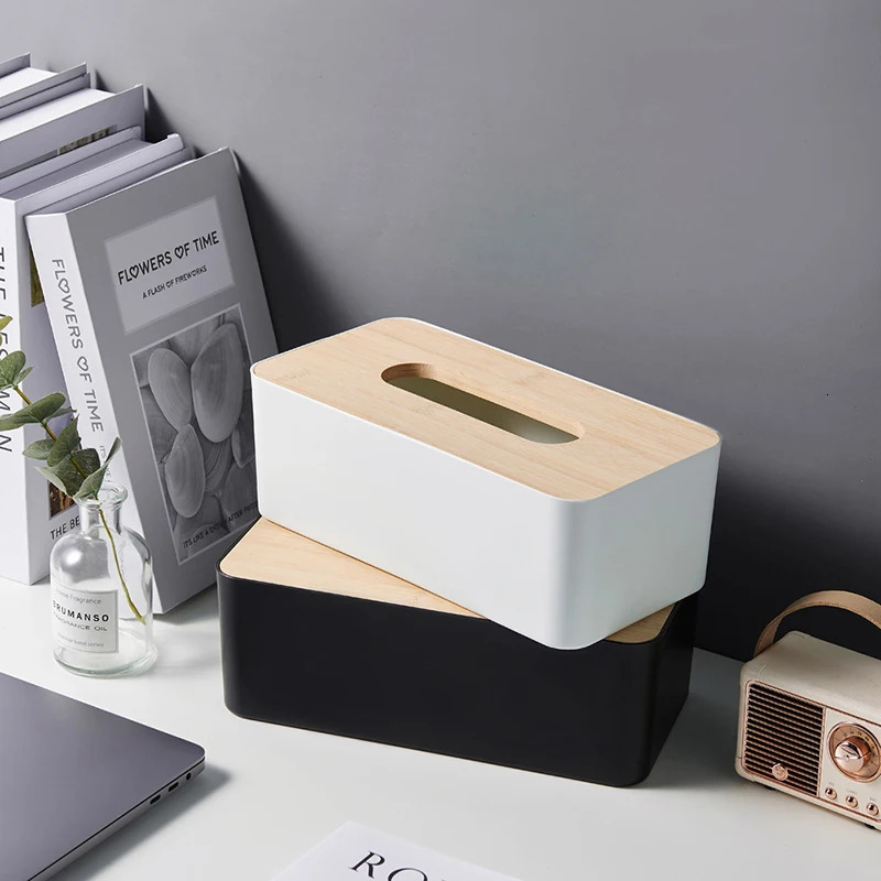 1pc Luxurious Bamboo Rectangular Tissue Box Cover Waterproof Elegant Holder For Disposable Paper Facial Tissues 251029