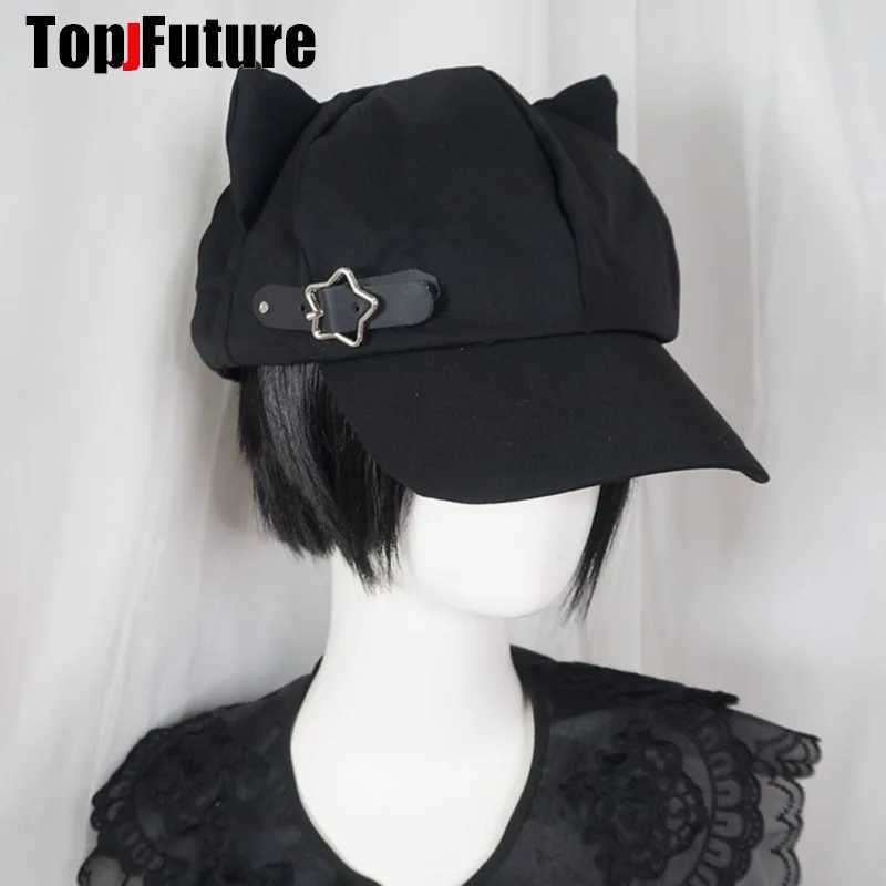 3 styles customized womens Cats ears Harajuku Gothic Lolita beret Y2K girls steampunk punk zipper handmade sun hat CapW251029
