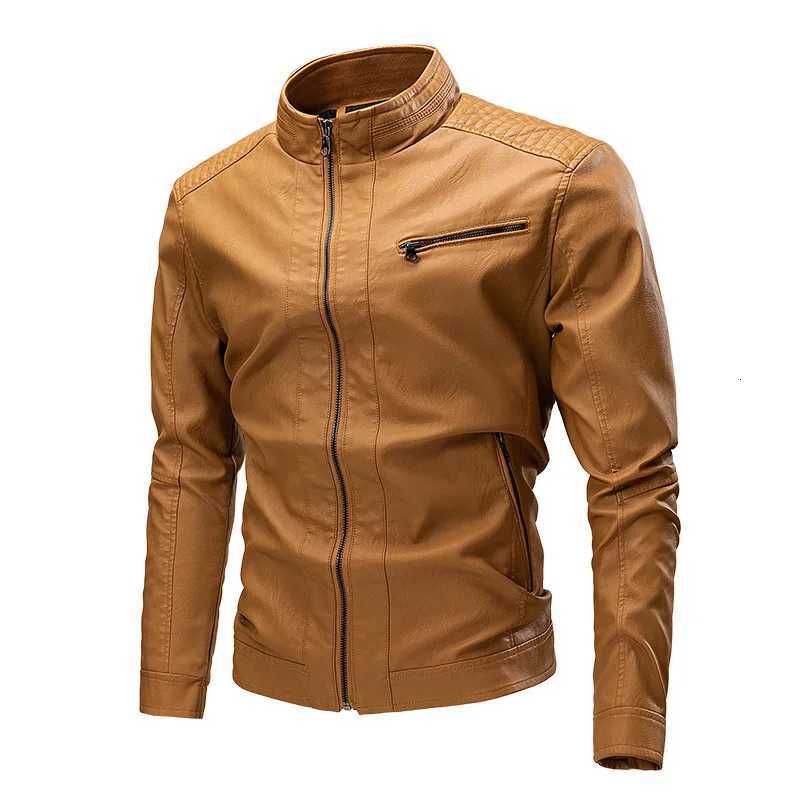 2025 Man Leather Jacket Autumn Winter Stand Collar Long Sleeve Pocket Men Coat Motorcycle Punk Street Trend Male OuterwearT251029