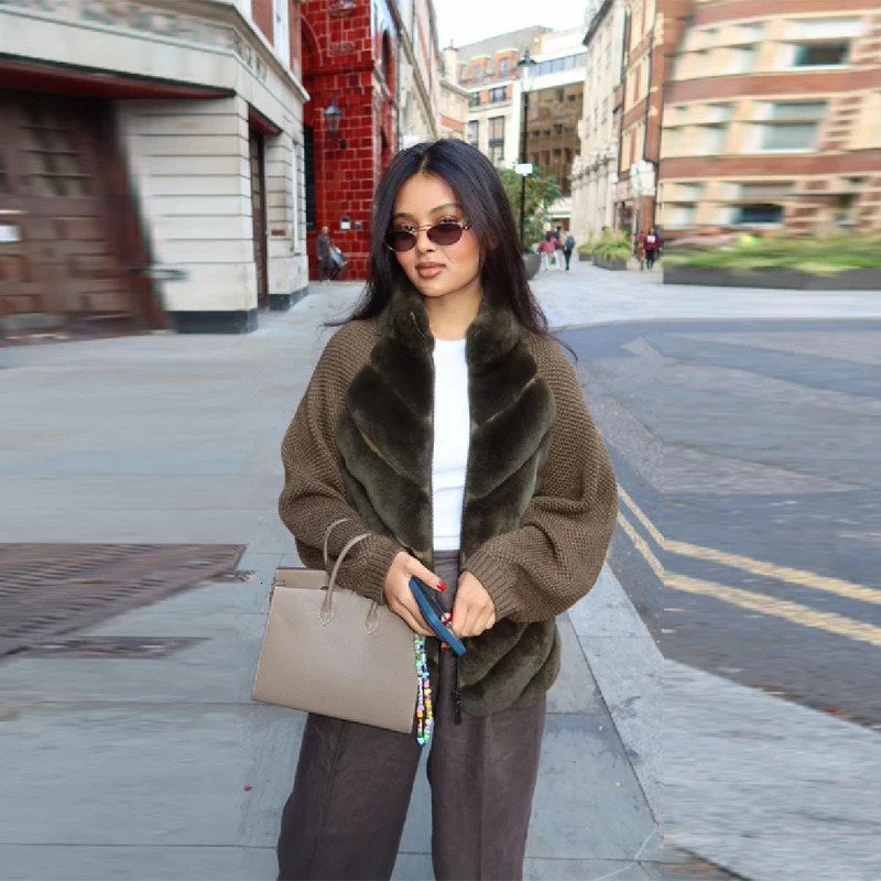 Vintage Faux Fur patchwork Jacket For Women Fashion n Sense Long Sleeves Casual Coat Autumn Winter Female Streetwear 251028
