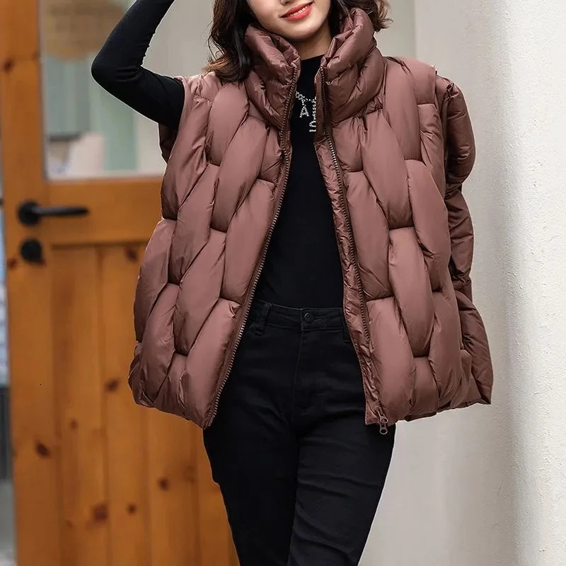 Women Thick Vest y ner Square Weave High Collar Warm Casual Oversized Puffer Bubble Sleeveless jacket 251027