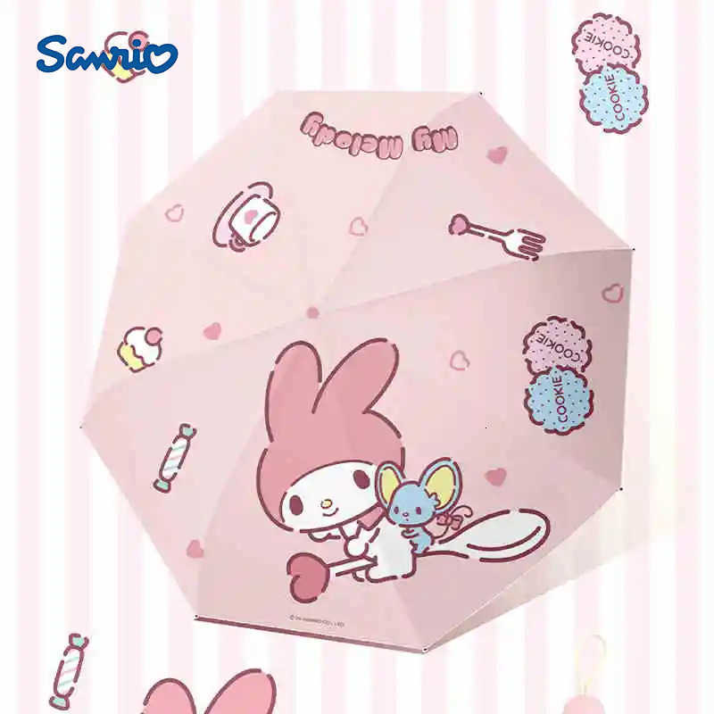 Sanrio Sanrio Official Cute Umbrella Cartoon My Melody Umbrella Rain And Sun Protection High Aesthetic Three Fold 8k Black Glue Flip Ou L251029